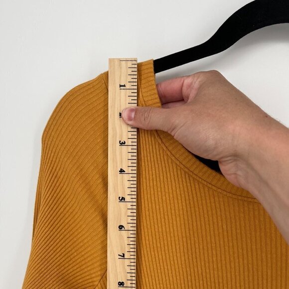 Free People Beach Womens On The Rooftop Mini Dress Size L Mustard Yellow Ribbed - Picture 8 of 11